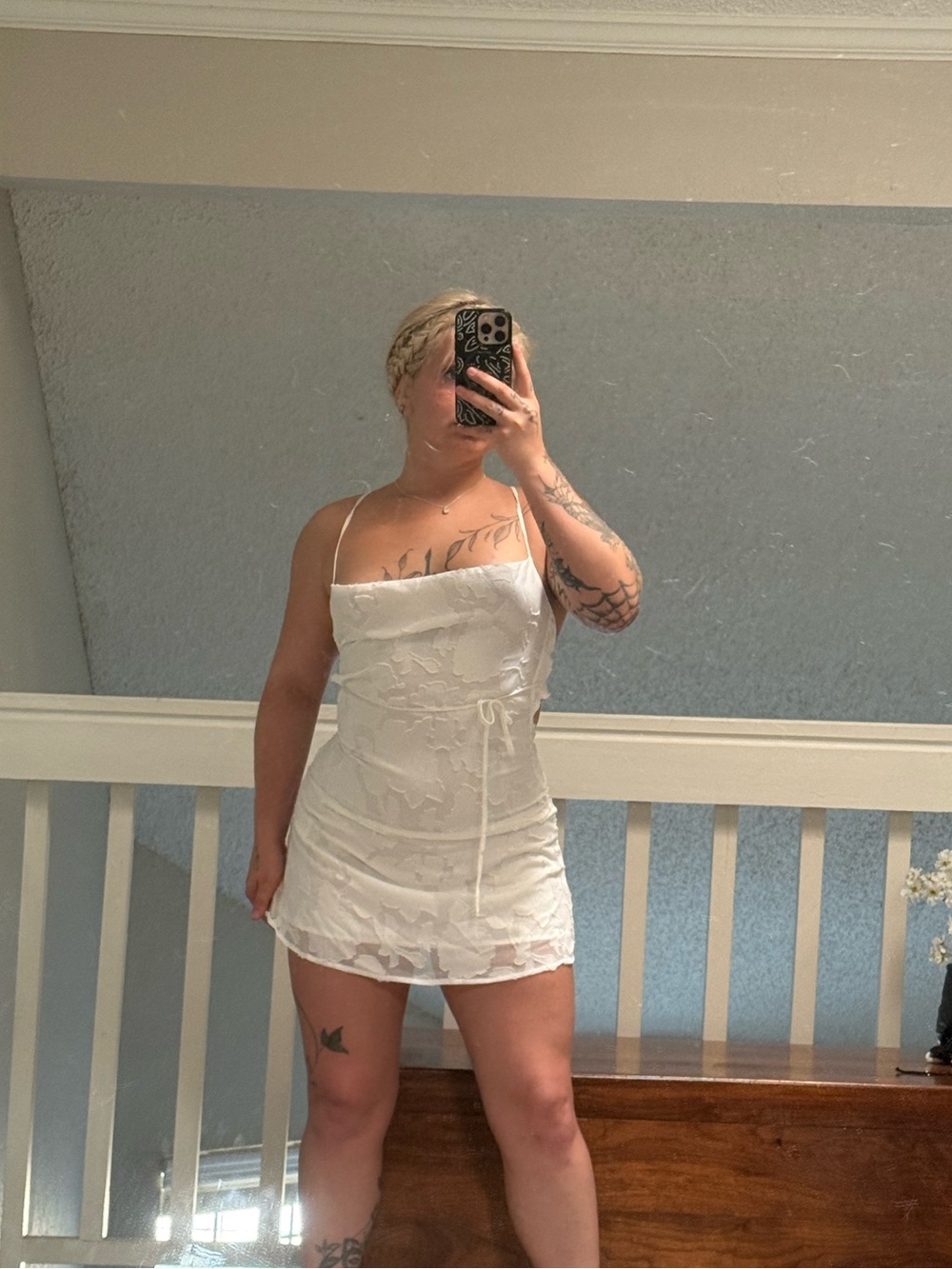 SHEIN White Floral Lace Slip Mini Dress
